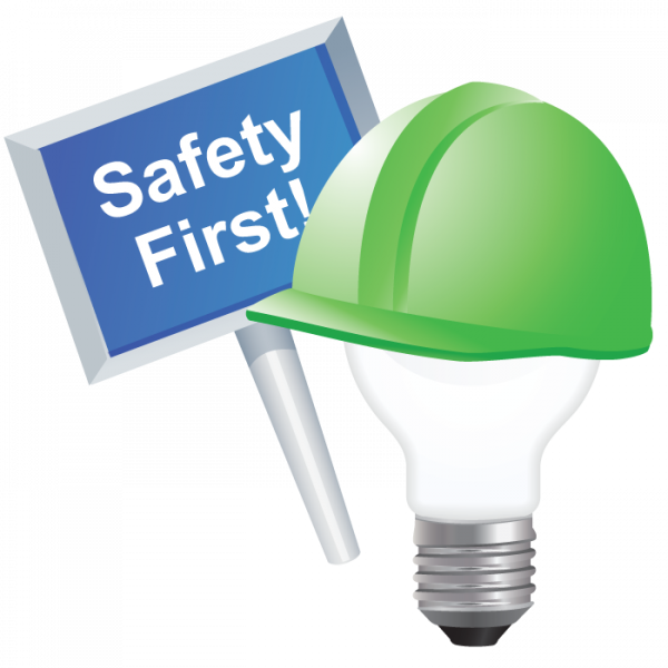 ChemHAT lightbulb logo with sign reaidng Safety First